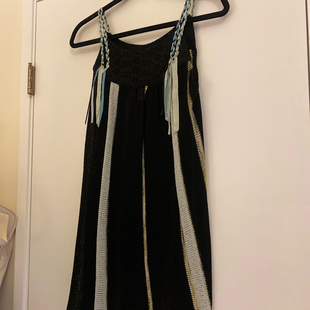 Nörsah Knits Black Striped Dress with Braided Straps and Sashes